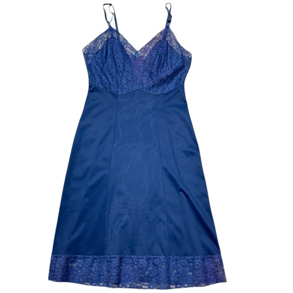 Vintage MunSingwear Blue Lace Slip Dress Spaghetti Strap Midi Size 36 Medium - Picture 14 of 14
